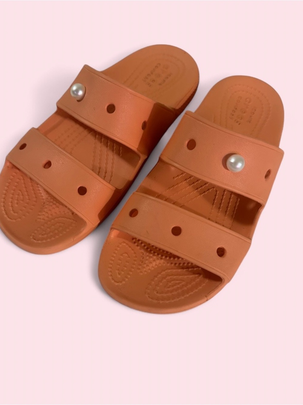 Orange Slide Sandals with Pearl Accent